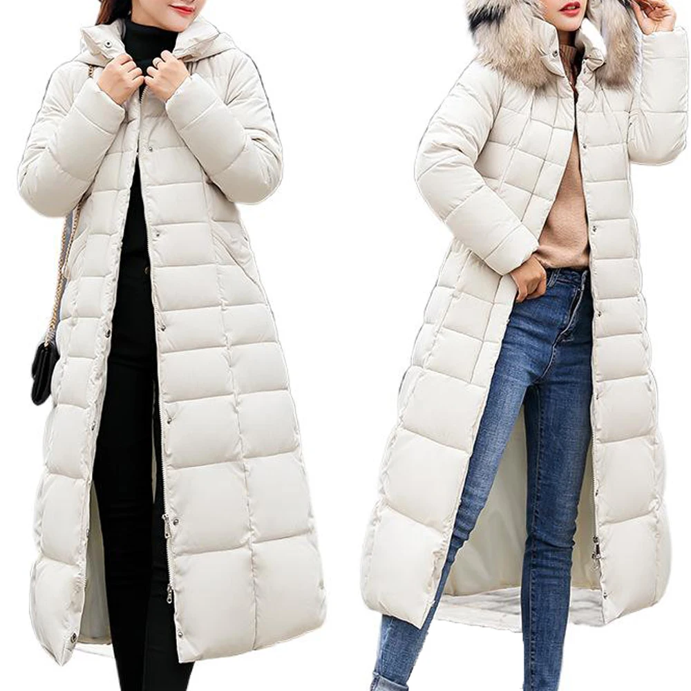 Description Picture 2 of itemCotton-Padded Coat Warm Winter Clothes Women Fur Hooded Pockets Puffer Jacket Sashes Long Bubble Coats Casual Slim Black Parkas