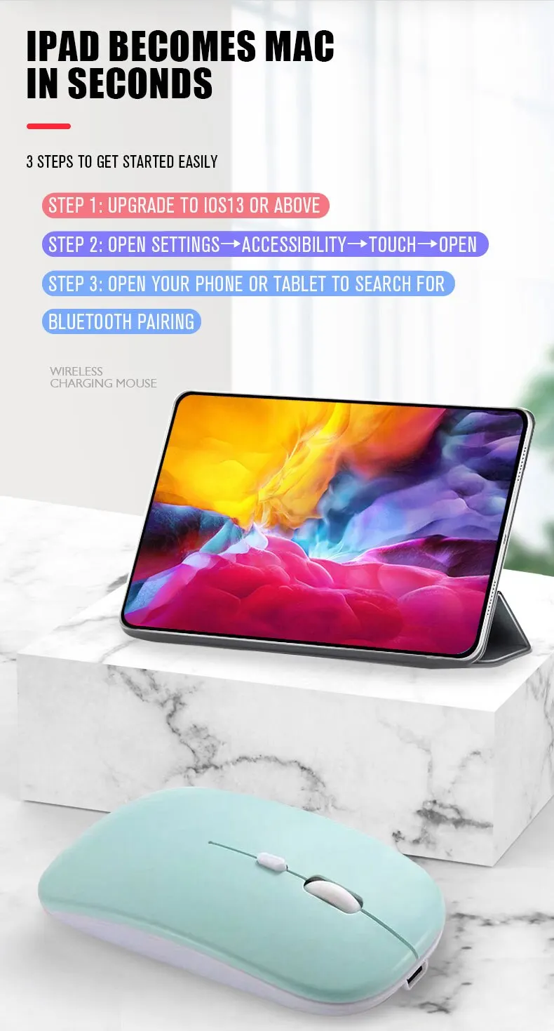 Description Picture 4 of itemMacaron Rechargeable Wireless Bluetooth Mouse 2.4G USB Mice For Android Windows Tablet Laptop Notebook PC For IPAD Mobile