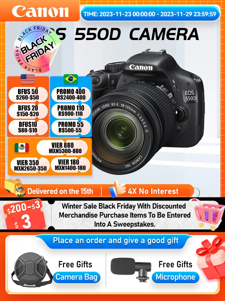 Iconic Brand EOS 500D 550D 600D 650D 700D Half-Frame Digital Professional Photo SLR Cameras Half Frameset 4k Video HD Photography（Used）