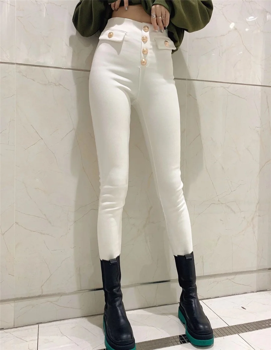 Description Picture 6 of itemHigh Waist Leggings Pants Women Casual Button Fly Design Pencil Pantalones Korean Streetwear Skinny Trousers Stretch Spodnie New