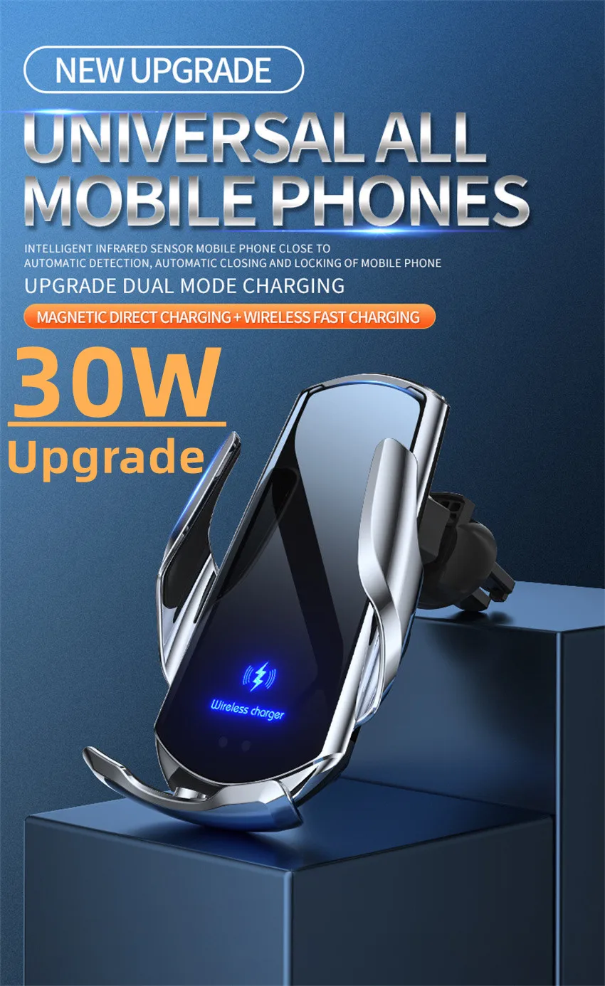 Description Picture 2 of item30W Car Wireless Charger Magnetic Automatic Car Mount Phone Holder For iPhone Samsung Iconic Brand Infrared Induction Fast Charging