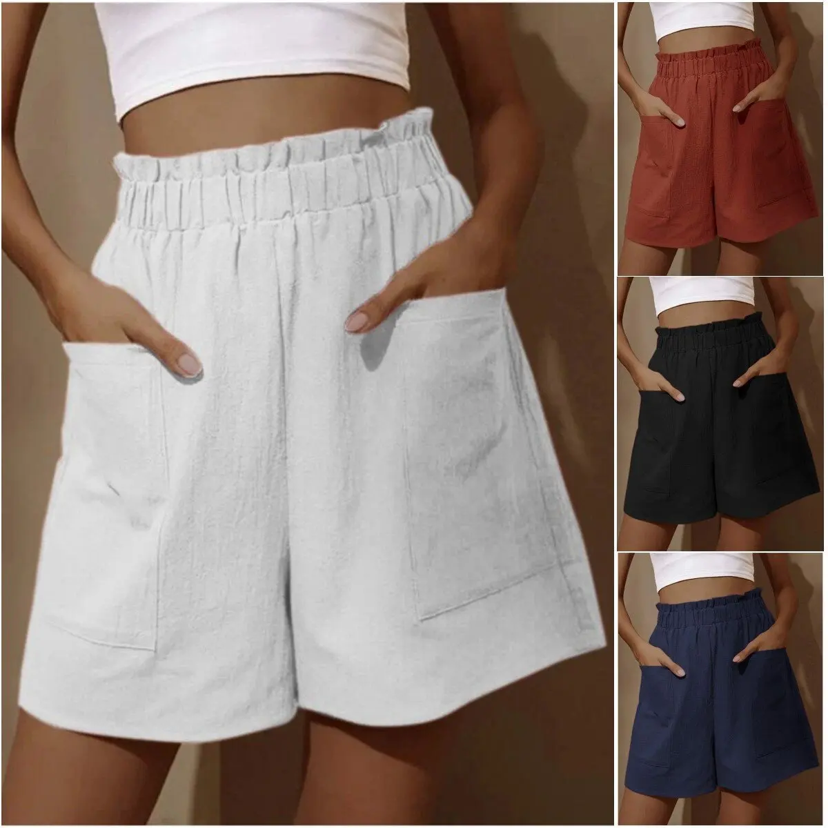 Description Picture 2 of itemEuropean and American women's cotton and linen flower bud high waist shorts fashionable large wide leg casual shorts