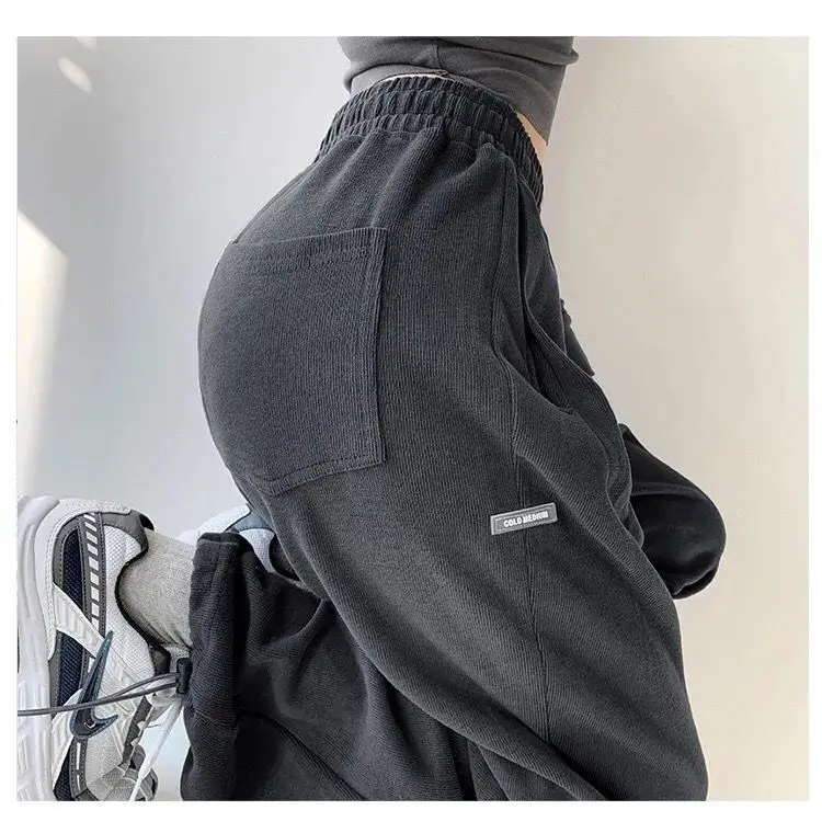 Description Picture 2 of itemHOUZHOU Women White Sweatpants Casual Baggy Sports Pants Joggers High Waisted Trousers Basic Classic Korean Streetwear All-match