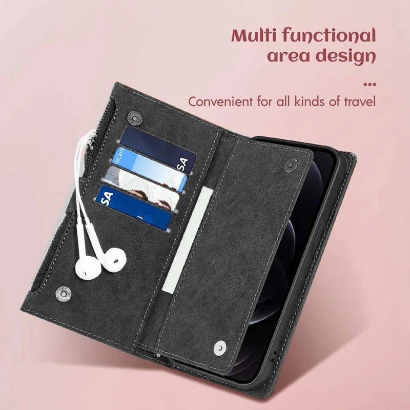 Phone Case Zipper Coin Purse Leather Coin Purse Phone Case For Iphone Messenger Lanyard Shoulder Bag