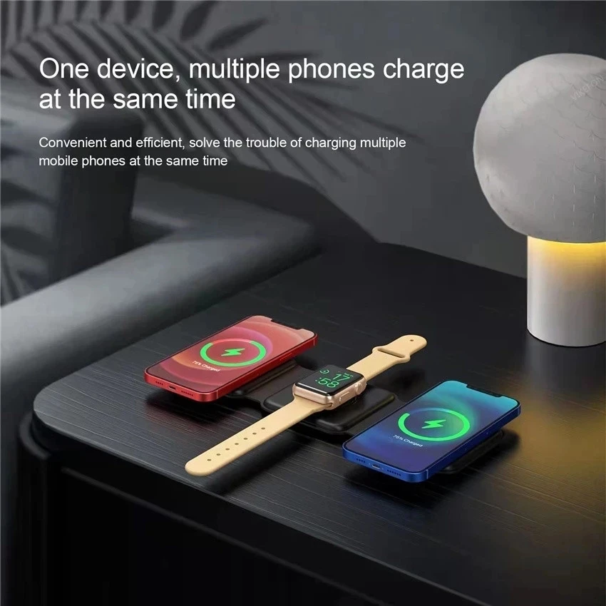 100W 3 in 1 Wireless Charger Pad Stand Magnetic Fast Charging Dock Station for iPhone 15 14 13 12 11 8 X XR Apple Watch Airpods