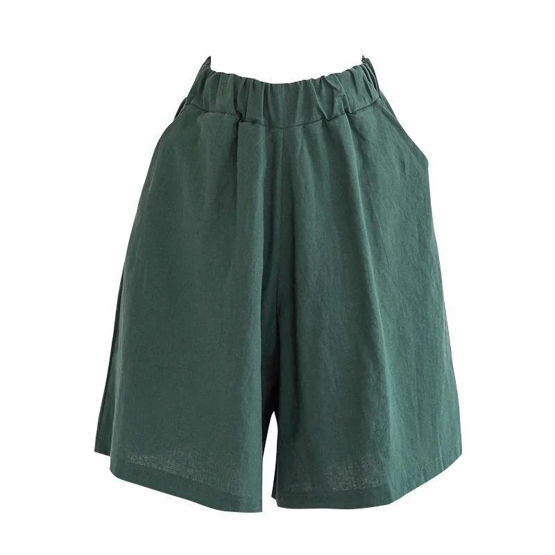 Women's Clothing Summer 2023 Cotton and Linen Casual Shorts Plus Large Size Elastic Waist Five-point Wide-leg Pants