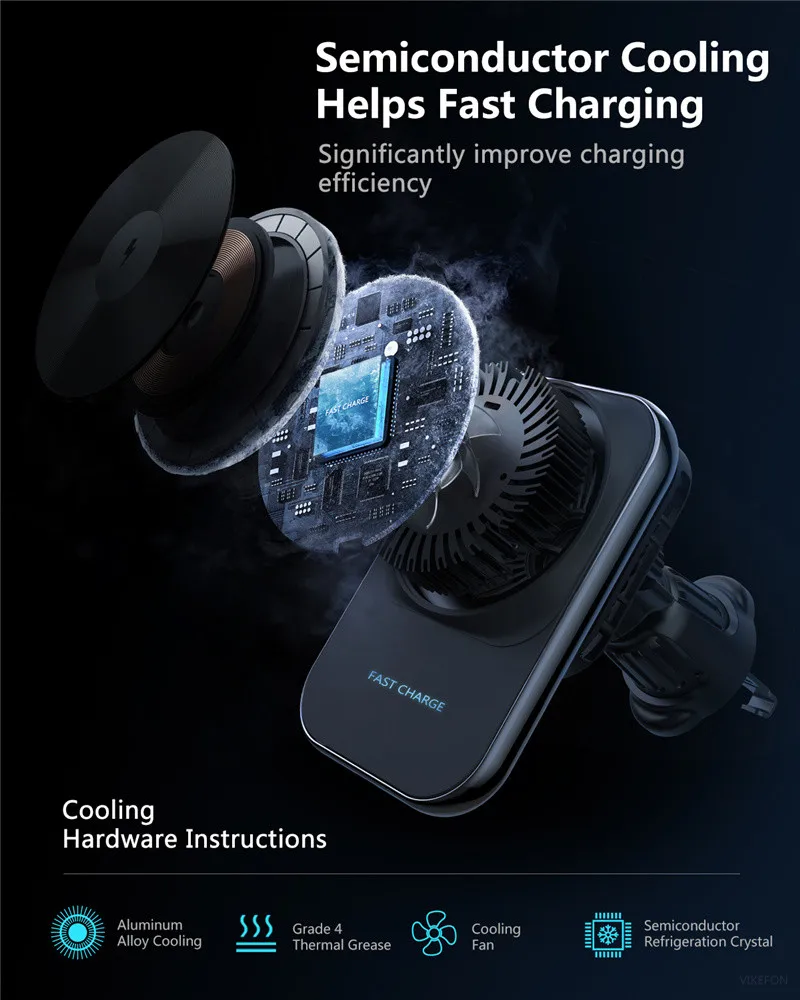 Magnetic Car Wireless Charger Car Phone Holer Mount Ice Cold 15W Fast Charging Station for Macsafe iPhone 14 13 12 Pro Max Mini