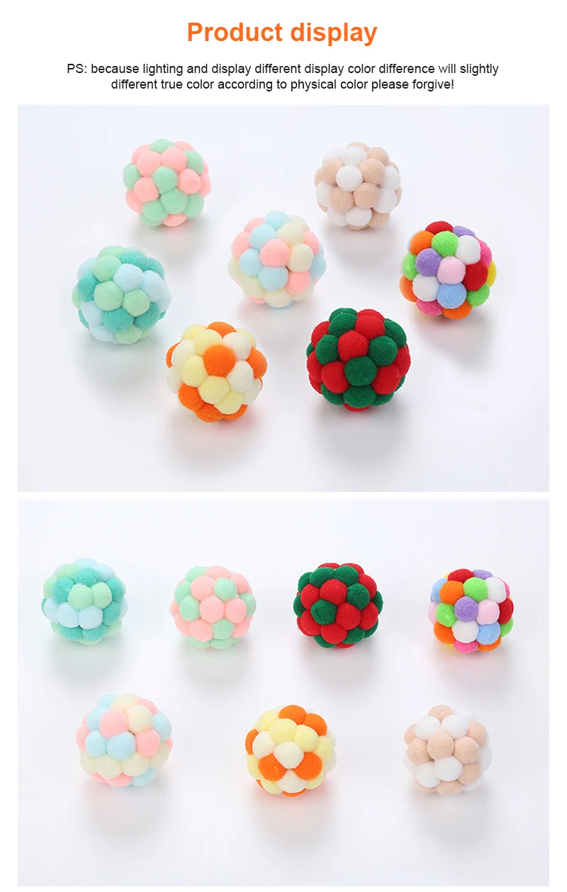Description Picture 5 of item1/3Pcs DIY Plush Ball Cat Toy Rainbow Cat Interactive Toy Kitten Puppy Colorful Handmade Bell Bouncy Ball Pet Gift Supplies