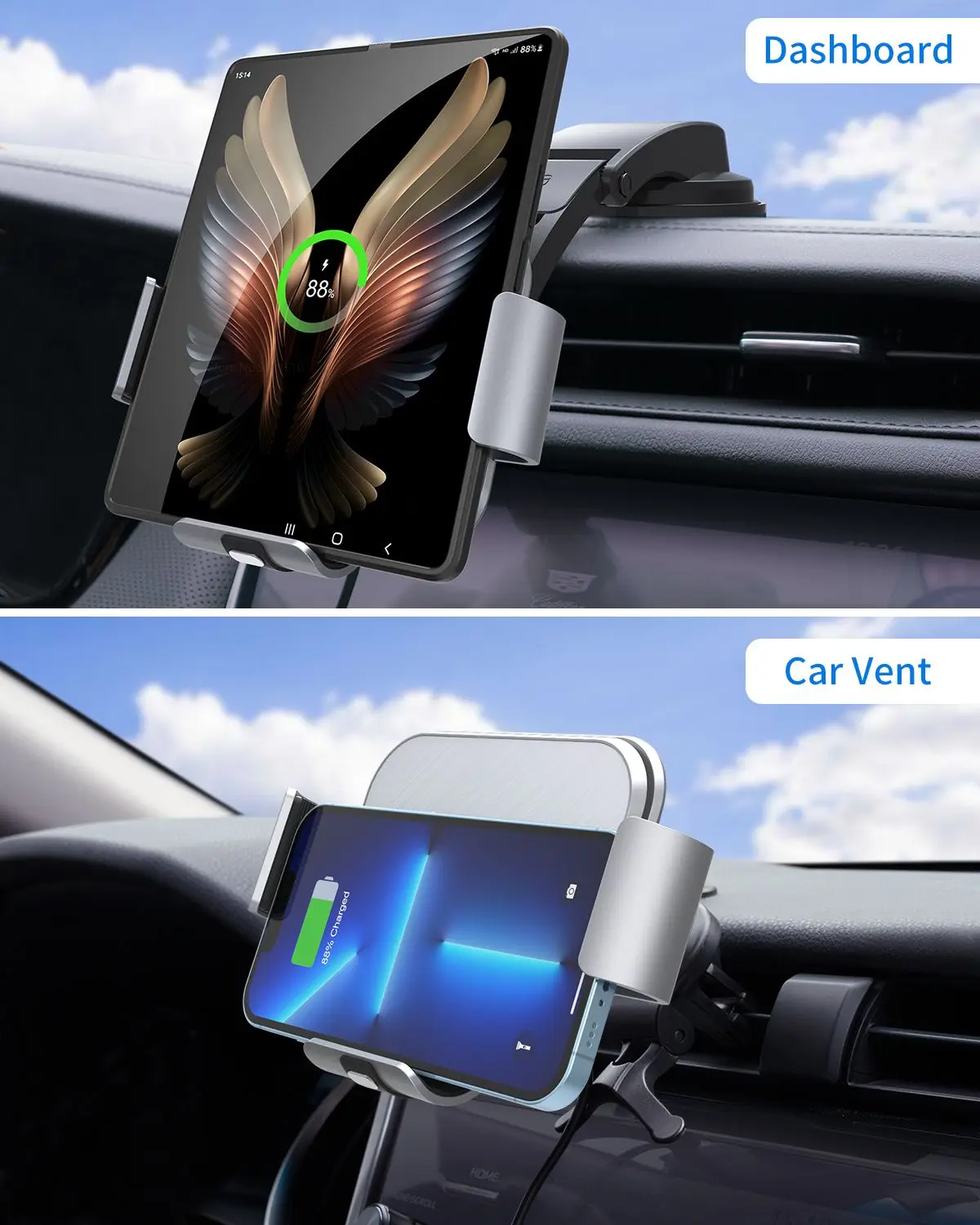 15W Fast Car Wireless Charger Fold Screen Smartphone Air Vent Mount holder For Samsung Galaxy Fold 4 3 2 iPhone 13 14 Pro Max