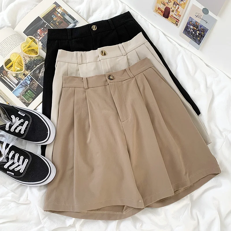 Loose Wide Leg Summer Shorts Casual High Waist Korean-style Office Fashion Simple Streetwear All-match Chic Basic Shorts