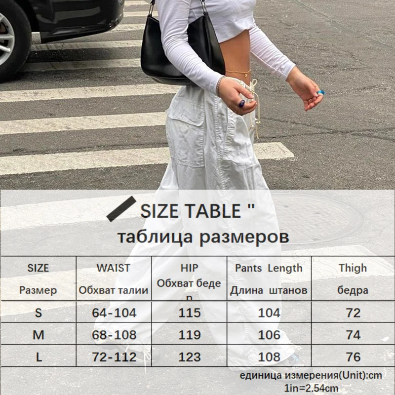 Description Picture 2 of itemCasual Baggy Wide Leg Sweatpants White Loose Drawstring Low Waist Streetwear Cargo Pants Womens Hippie Joggers Trousers
