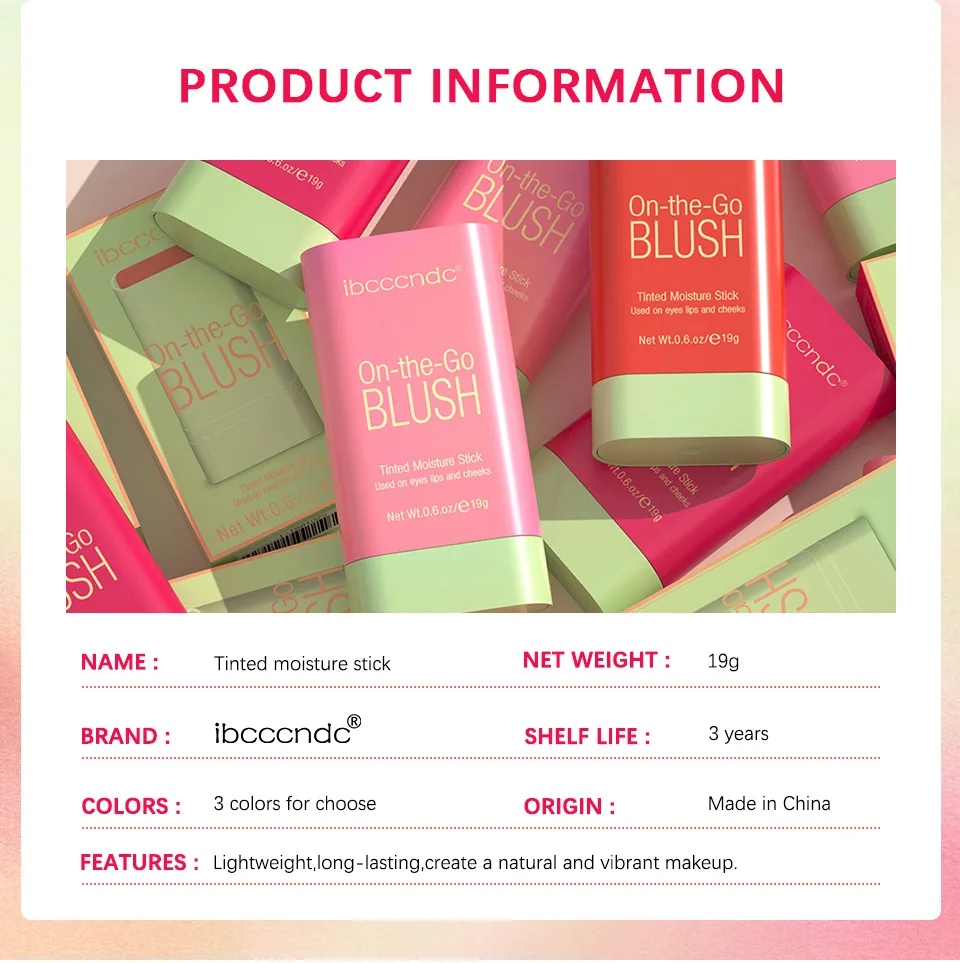 Description Picture 4 of itemRotating Cream Blush Stick Matte Silky Waterproof Face Blusher Natural Eyes Cheek Lips Makeup Tinted Moisturer Rouge Multi Stick