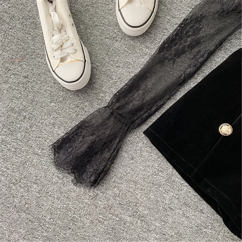 Description Picture 2 of itemGagaok High Street Two Piece Set Women Stand Collar Lace Shirt Waist Slim Chic Button Jumpsuit Korean 2 Piece Sets Sexy Top