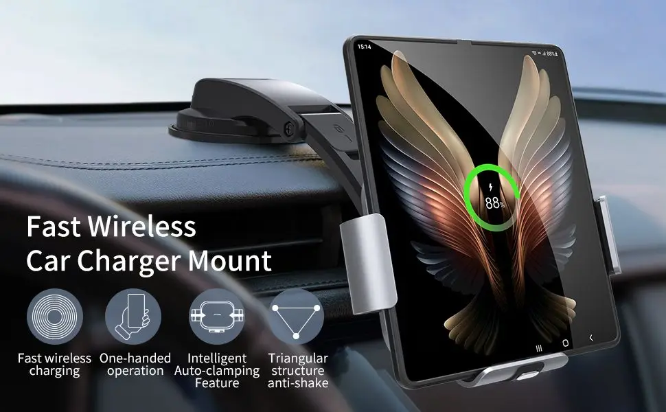 15W Fast Car Wireless Charger Fold Screen Smartphone Air Vent Mount holder For Samsung Galaxy Fold 4 3 2 iPhone 13 14 Pro Max