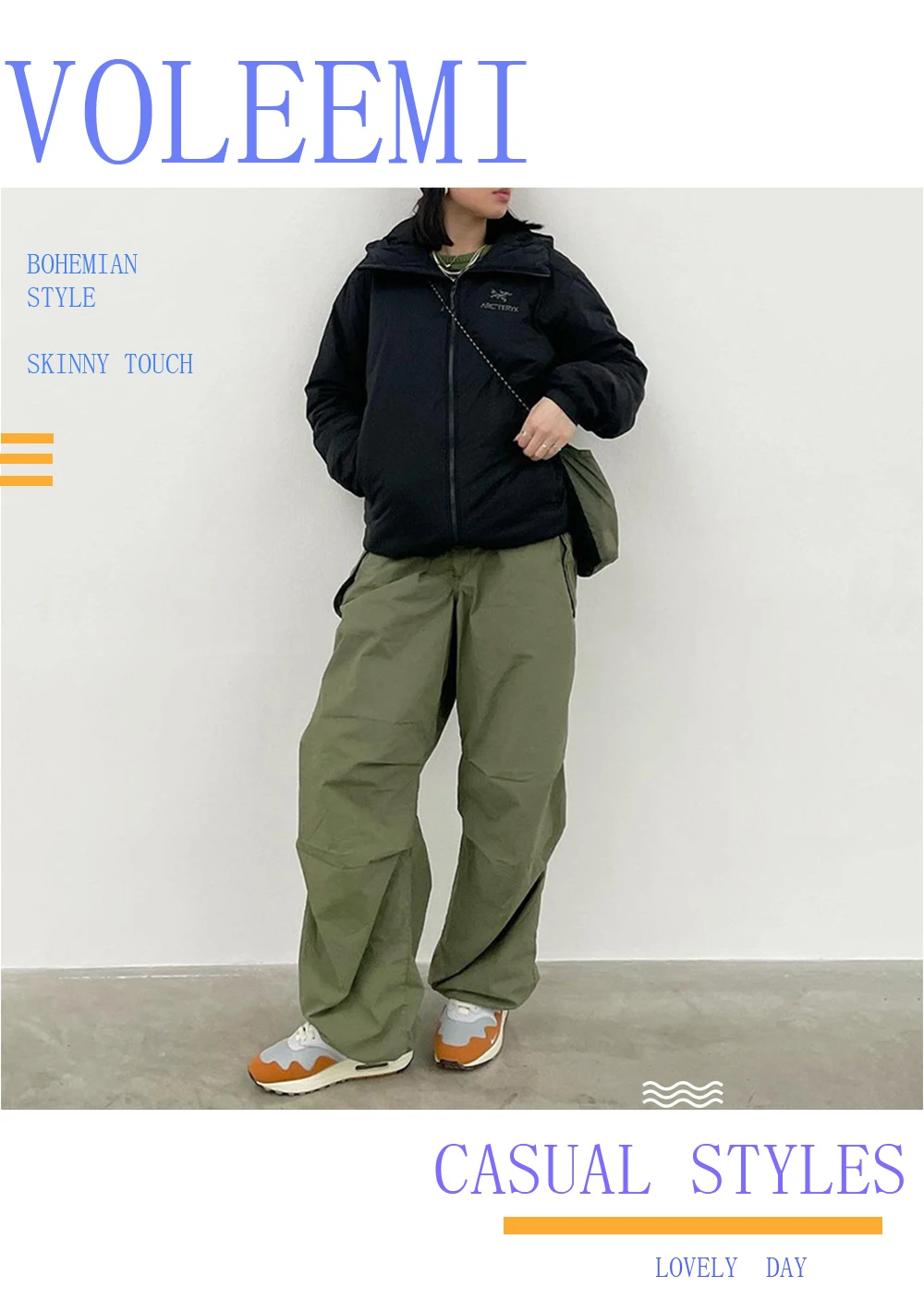 Description Picture 2 of itemStreetwear Wide Leg Plus Size Pants for Women Elastic Waist Loose Fit Floor Length Cargo Pants with Pockets Pantalones de mujer