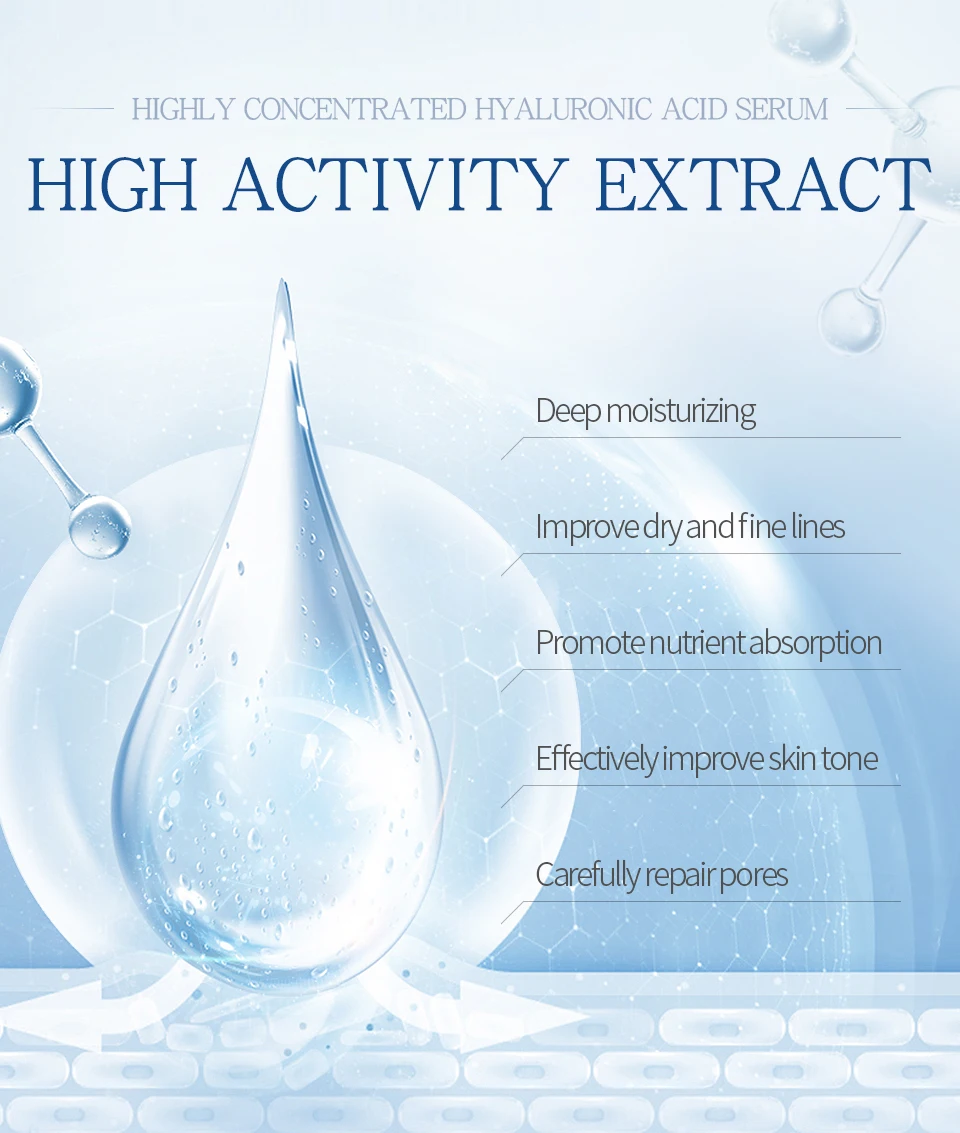 Description Picture 5 of itemKorean Pure Hyaluronic Acid Serum Moisturizing Essence Shrink Pores Face Serum Facial Hydrating Whitening Skin Care Drops 15ml