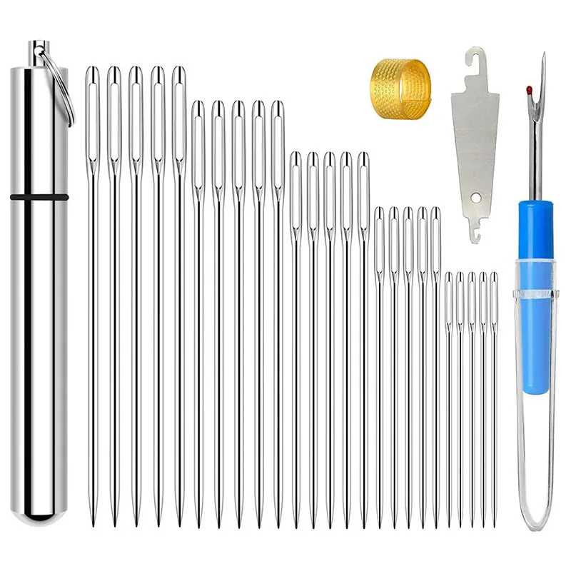 20/25 PCS stainless steel Large Eye Embroidery Needles-1-5 Sizes Big Eye Hand Sewing Needles in Aluminum Storage Tube