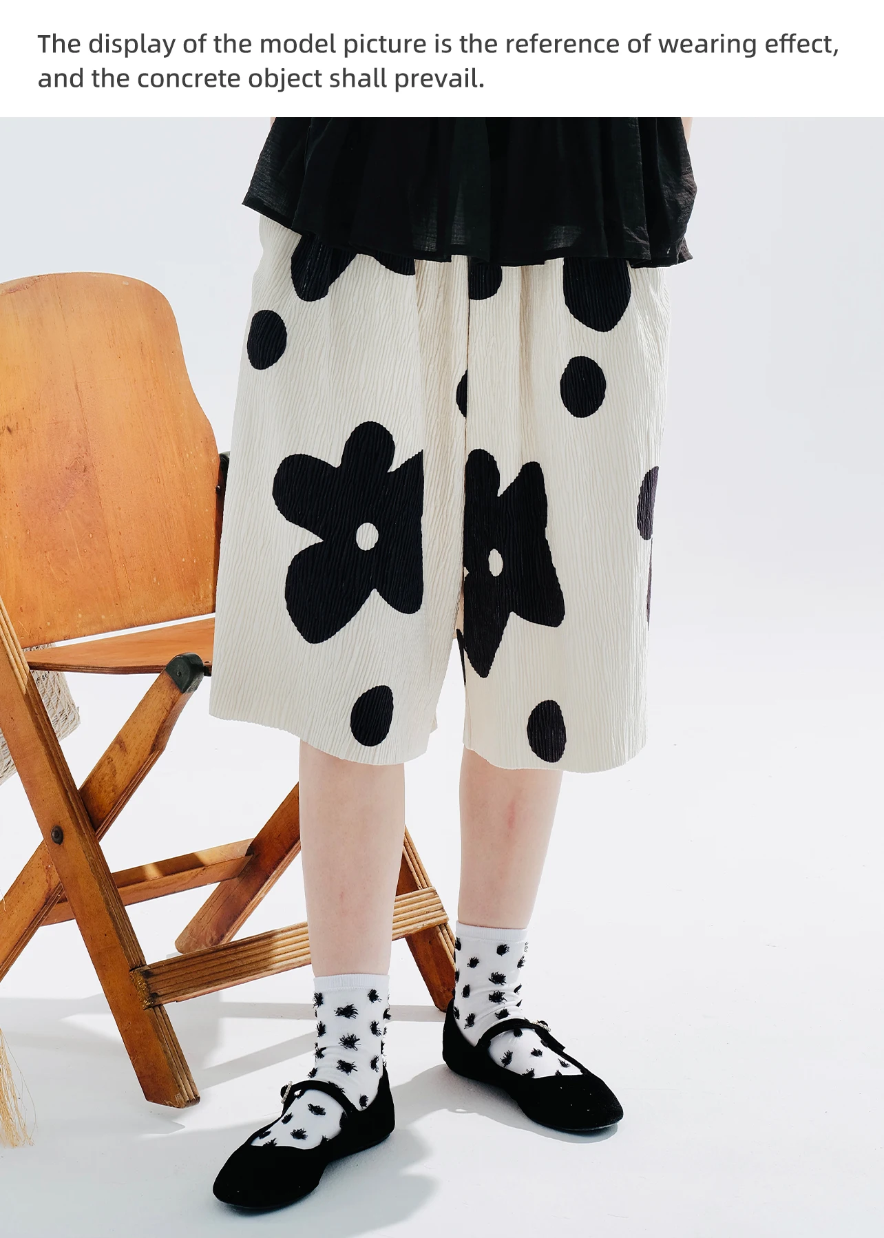 Description Picture 5 of itemIMAKOKONI original design flower wave dot shorts elastic waist five quarter pants apricot casual loose wide leg pants women's 23