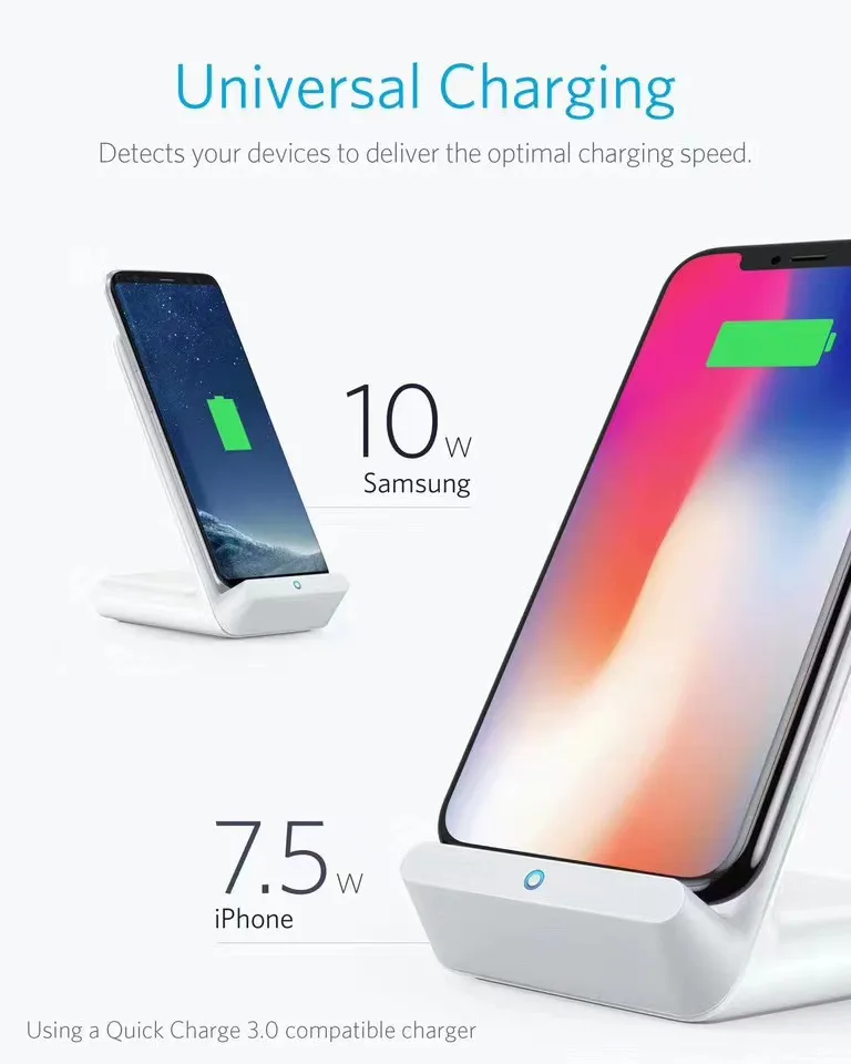Anker Wireless Charger  PowerWave 7.5 Stand 10W Max Qi-Certified Fast Charging iPhone Samsung With USB Cable and charger