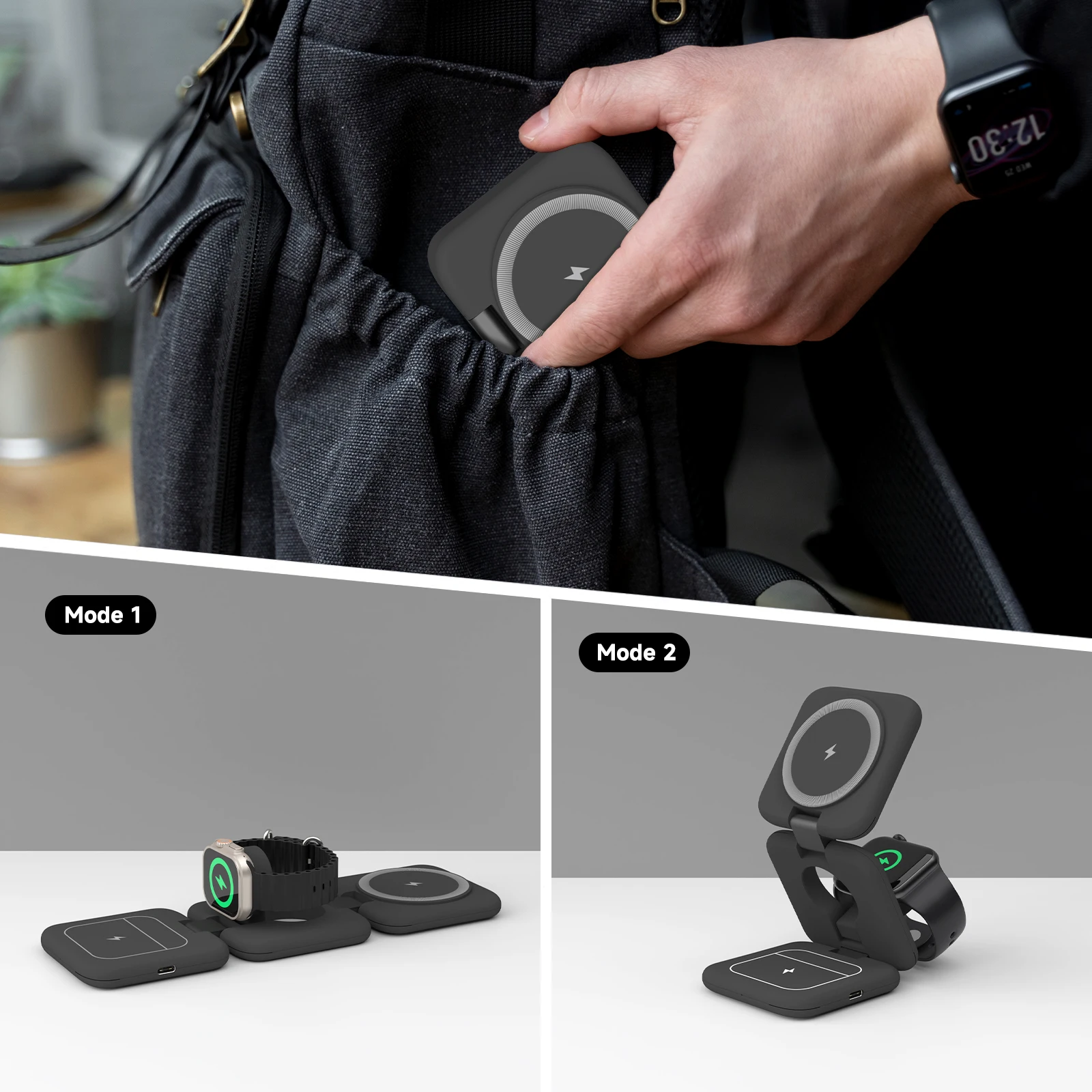 2024 New Upgrade Foldable Magnetic for iPhone 15 14 Wireless Charger Station for Apple Watch S9 Fast Charging Stand Dock Holder