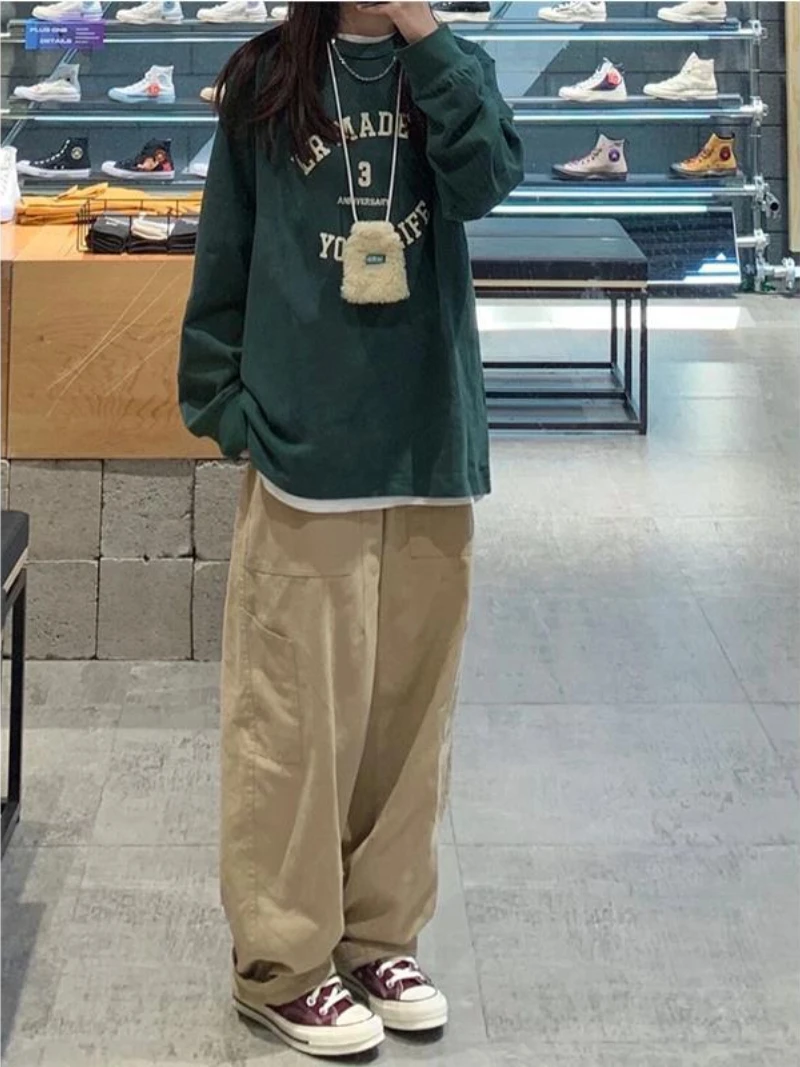 Description Picture 3 of itemWomen Vintage Cargo Pants Y2K Streetwear Loose Joggers Trousers Hip-Hop Wide Leg Pants Female Casual Drawstring Baggy Pants 2023