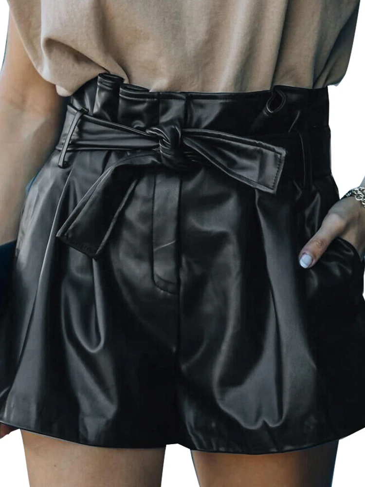 Description Picture 3 of itemFashion Short Woman Summer 2023 Lace Up Women's High Waist Pantalona Pants PU Leather Shorts Biker Elegant Casual Solid Color