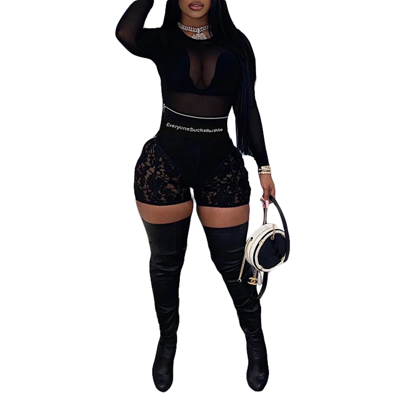 Description Picture 4 of itemNew Fashion Womenu2019s Sexy Lace Shorts Summer High Waist Letter Print Zip Up Skinny Short Leggings for Ladies