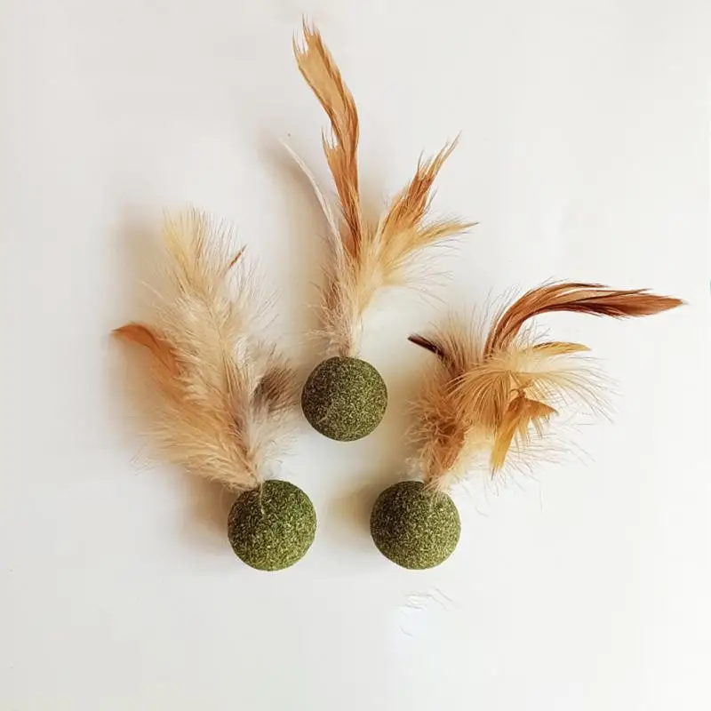 Feather Toy Catnip Ball Teeth Cleaning Hair Removal Ball Cat Snack Funny Interactive Cat Grass Health Stomach Pet Cat Supplies