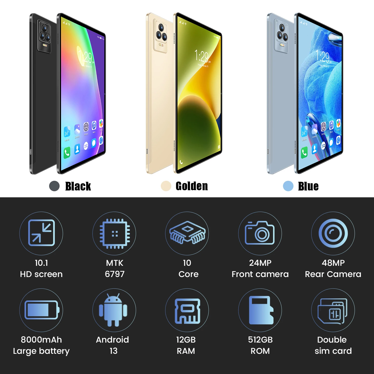 Description Picture 3 of itemGlobal Version Original Tablet 10.1 Inch Android 13 12GB+512GB Tablet Dual SIM Card 4G/5G Phone Call GPS WiFi Bluetooth Tablet