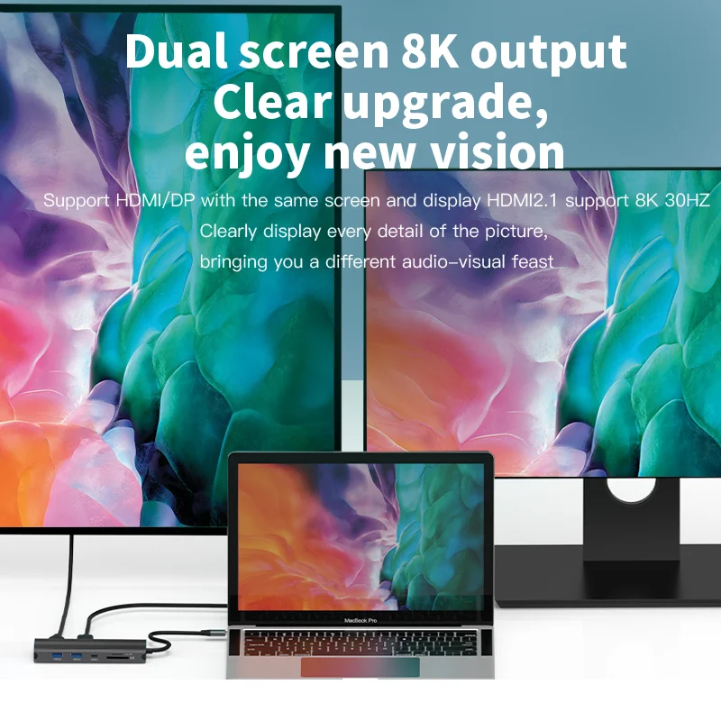8K USB C Laptop Docking Station 10in1 MST USB 3.0 RJ45 PD DP HDMI 4K 120Hz 2K 144Hz Hub for Macbook HP Iconic Brand Surface Iconic Brand