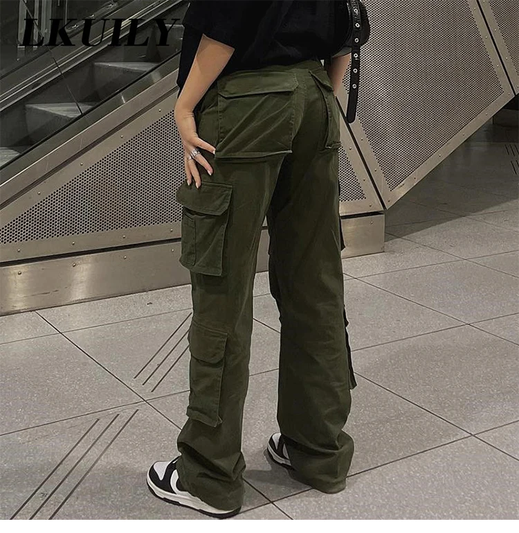 Description Picture 5 of itemVintage Y2k Cargo Pants Baggy Jeans Women Fashion 90s Streetwear Pockets Wide Leg High Waist Straight Denim Trousers Overalls