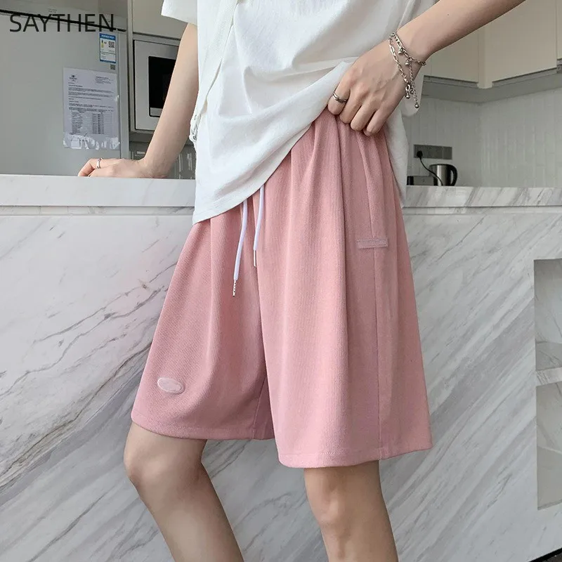 SAYTHEN Women's Summer Thin Loose High Waist Ice Silk Sports Shorts 2023 New Straight Slender Casual Wide Leg Capris Pants