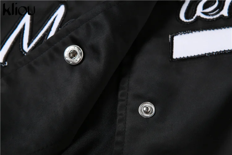 Description Picture 6 of itemKliou Letter Embroidery Short Baseball Jacket Women Fashion Casual Slim Vintage Cropped Coat Lady Classic Streetwear Clothing