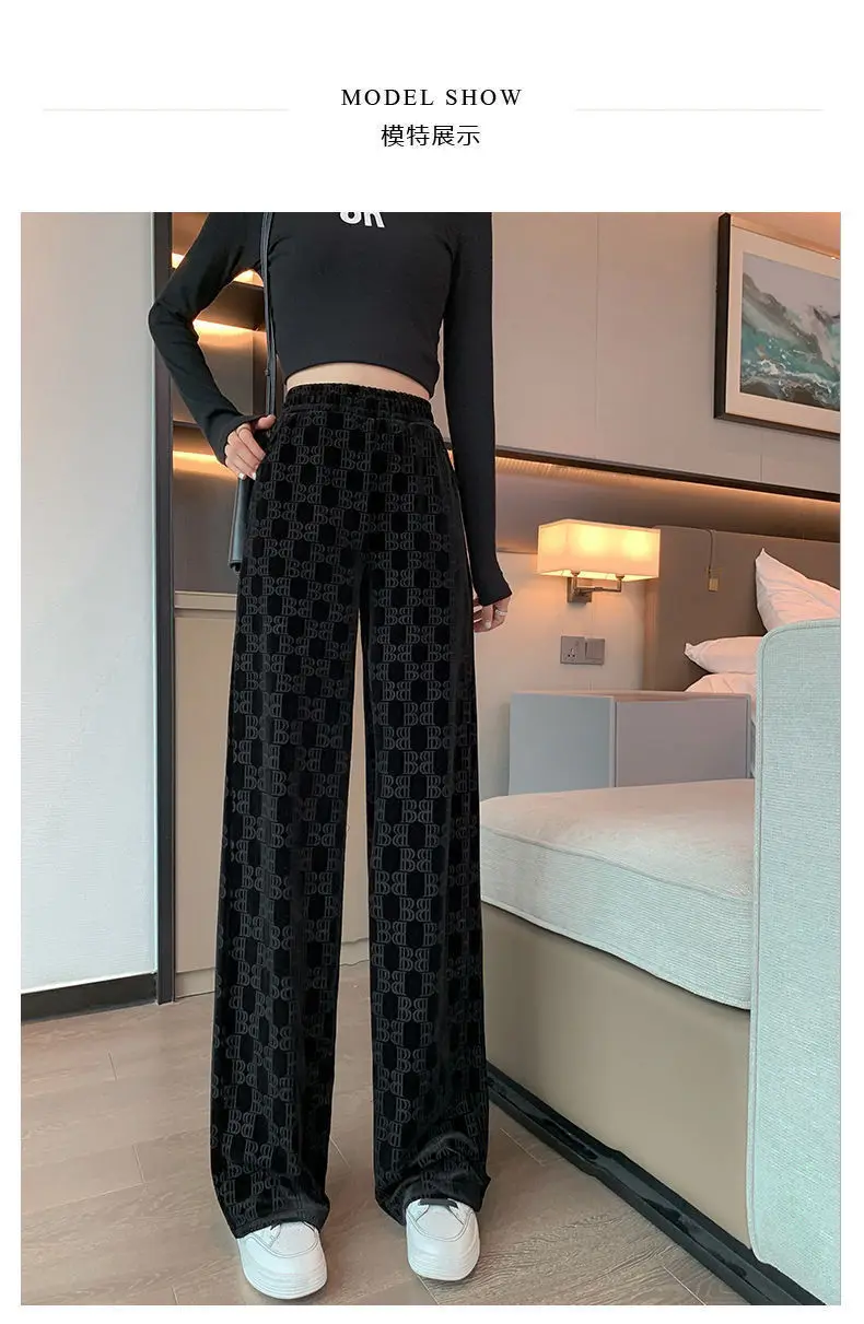 Description Picture 6 of itemCasual Pants Women Wide Leg Baggy Print Retro High Waist Spring Elegant Trousers Feminino Ins Streetwear All-match Soft Trendy