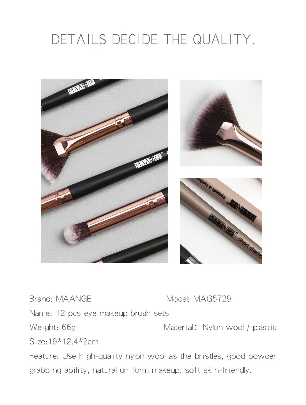 Description Picture 5 of itemMaange 12pcs Eye Makeup Brush Sets Makeup Tools Eye Shadow Brush Concealer Brush Blending Brush Lip Brush For Makeup Beginner