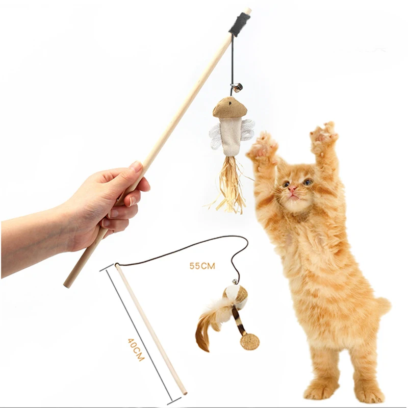 Pet Cat Interactive Toys Funny Cat Teaser with Feather 40CM Wooden Stick Mice Fish Chick Katten Speelgoed chats Pet Accessories
