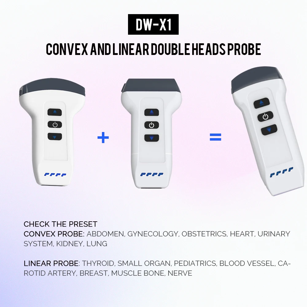Support Android ISO Color Doppler Linear Convex Dual Probe 2 In 1 Pocket Wireless Handheld Ultrasound Scanner for ABD GYN OB....