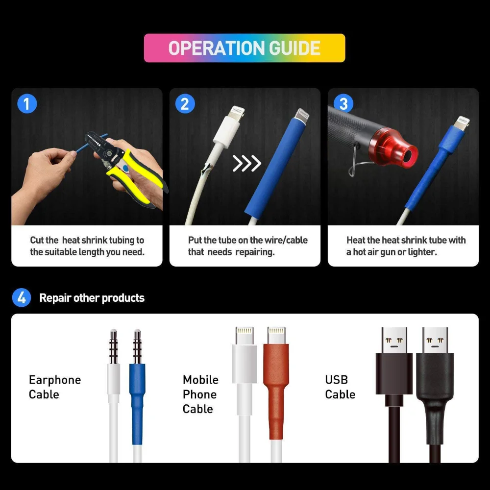 Description Picture 6 of itemHot Air Gun 300W Electric Heat Blower Tool Kit for DIY Shrink Tubing Soldering Wrap Plastic Rubber Stamp with heat shrik tube