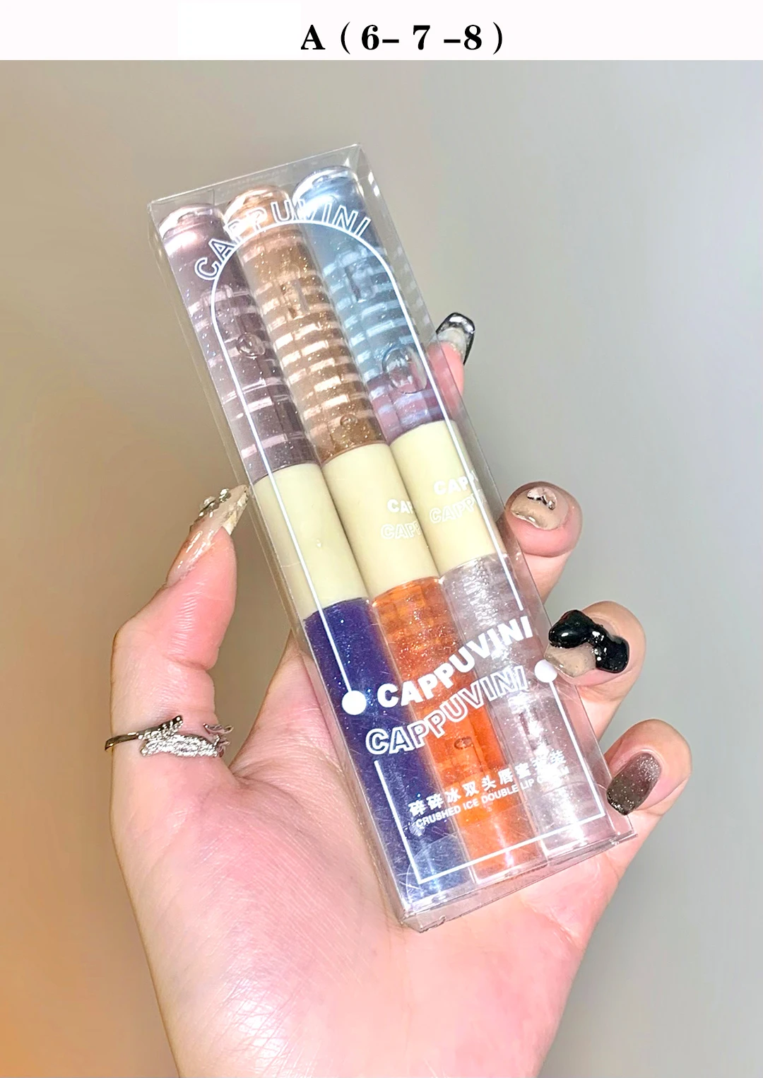 Description Picture 6 of itemPurple Glitter Water Light Lip Gloss Lip Glaze Double-end Mirror Liquid Lipstick Not Fade Lip Tint Lasting Moisturizing Cosmetic