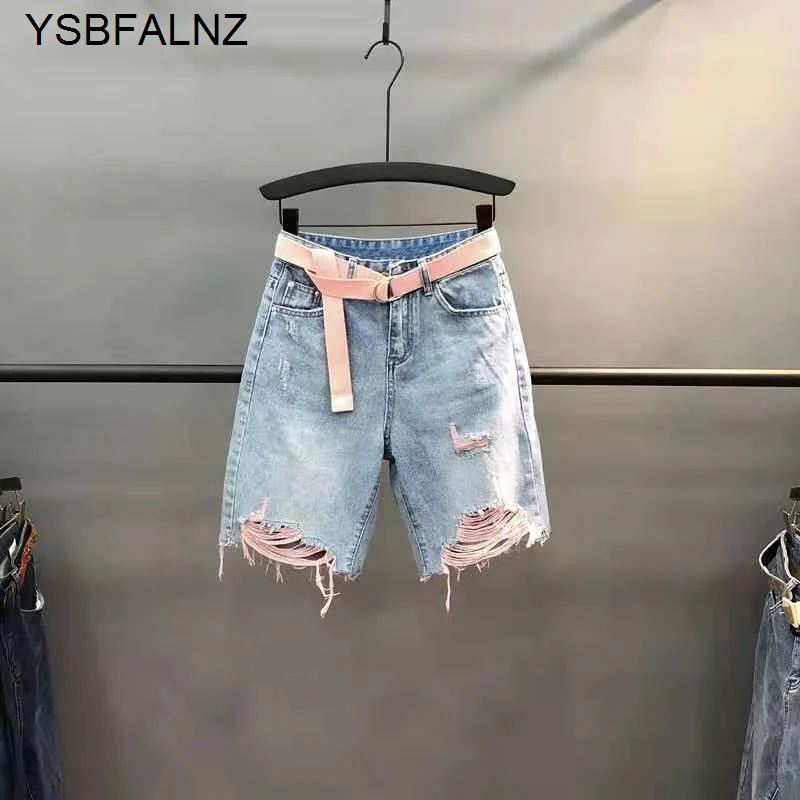 Summer Women New Trend Green Color Contrast Jeans Short Pants Lady Fashion Thin High-waist Denim Shorts Straight Streetwear Pink