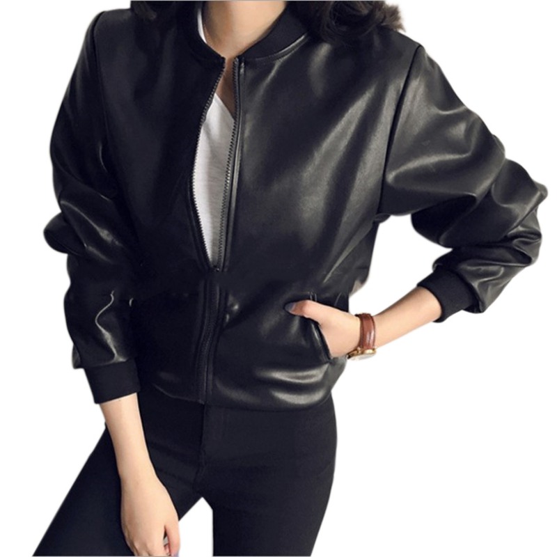 Description Picture 2 of itemWomen's PU Leather Zipper Slim Moto Biker Jacket Fashion Windproof Thermal Coat
