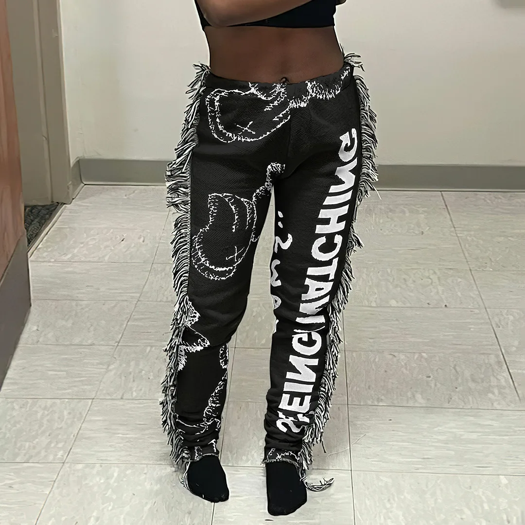 Description Picture 6 of itemEchoine Women Print Side Tassel Autumn Pants High Waist Activewear Loose Trousers Fashion Sporty y2k Streetwear joggers Pants