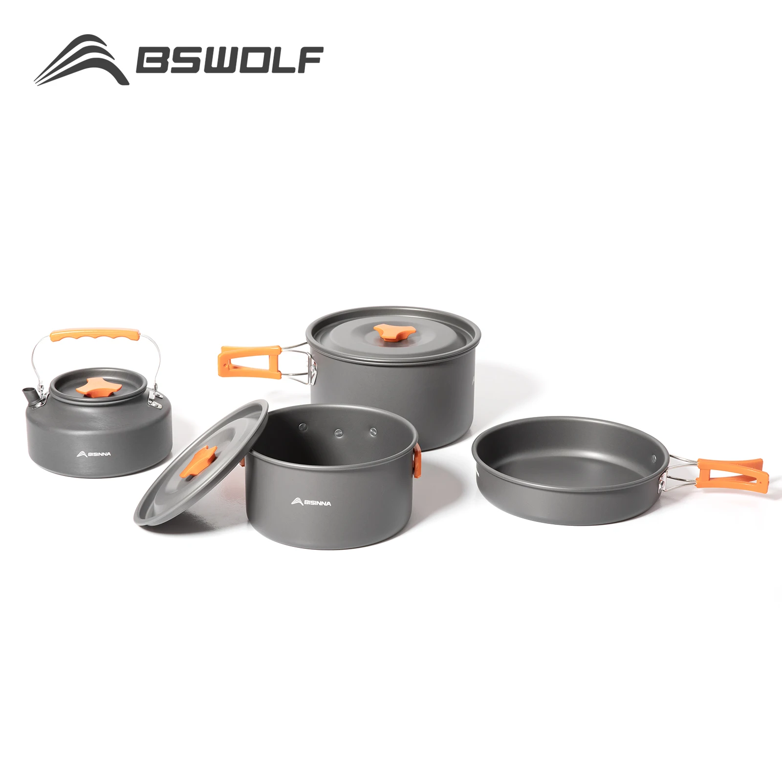 BSWolf Outdoor Aluminum Alloy Camping Cookware Utensils Water Kettle Pan Pot Cooking Set for Travelling Hiking Picnic BBQ