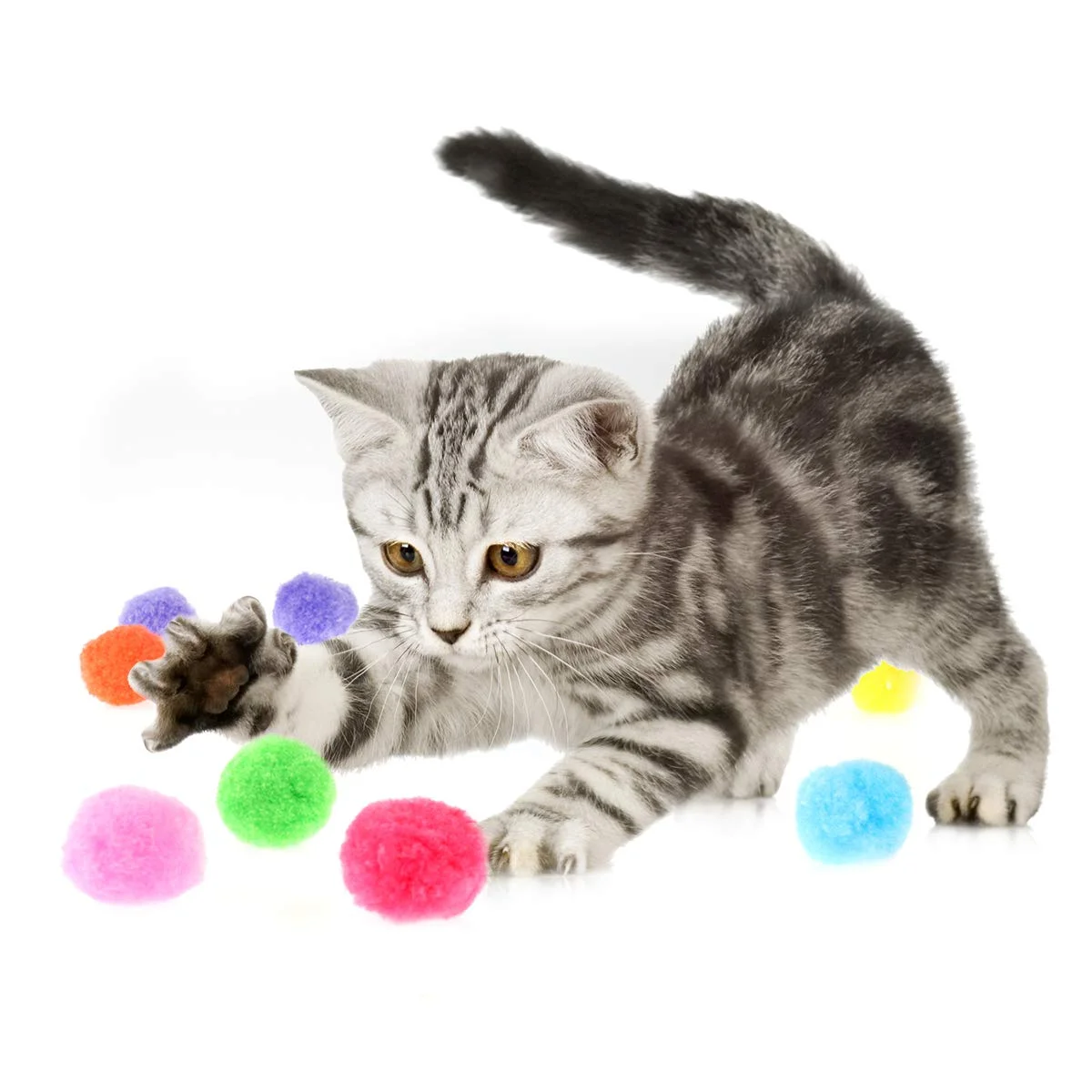 Description Picture 2 of itemColorful Cat Toys Ball Plush Wool Funny Interactive Balls Pet Toys for Kitten Kitty Bulk Pack Pet Accessories Product for Cats