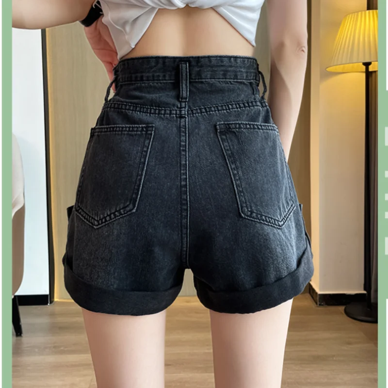 Description Picture 5 of itemWomen's Cycling Shorts Retro Pull-edge Denim Korean Version Summer Fashion High Waist Slimming Design Wide-leg A-line Pants Ins