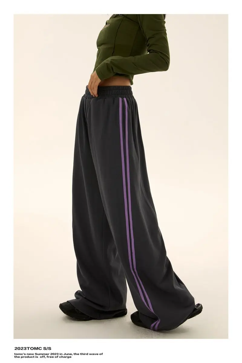 Description Picture 2 of itemHOUZHOU Vintage Striped Sports Pants for Women Oversized Wide Leg Sweatpants Harajuku Hip Hop Baggy Streetwear Korean Fashion