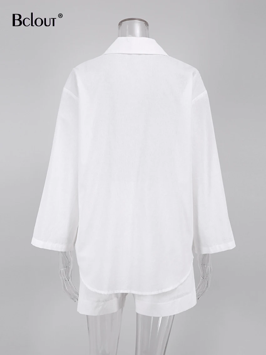 Description Picture 4 of itemBclout Summer White Linen Shorts Suits Women 2022 Long Sleeve Loose Top Casual Cotton Wide Leg Shorts Set 2 Pieces Outfits Women