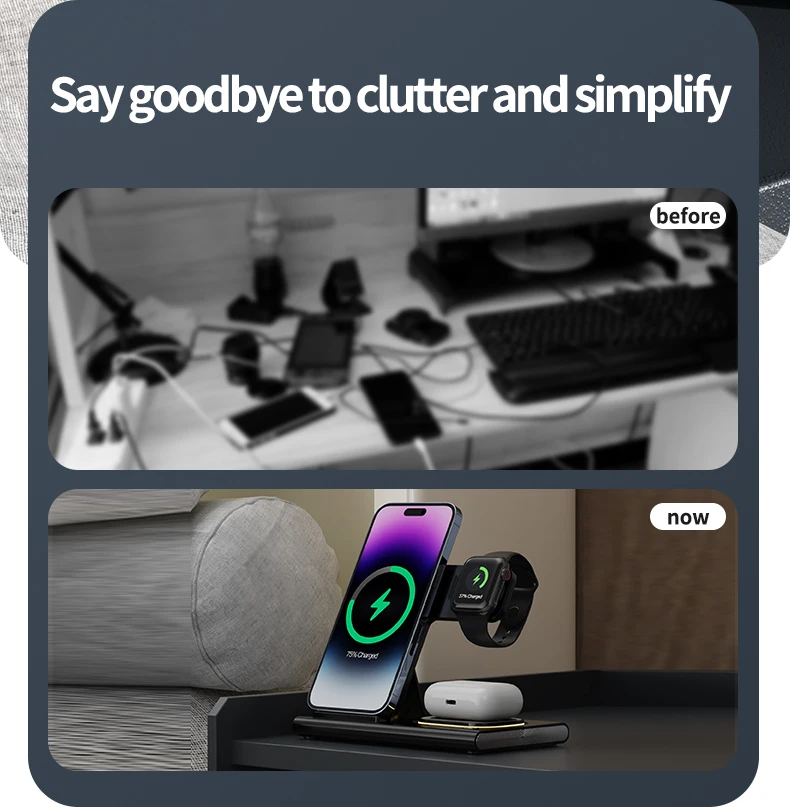 2023 HAAYOT 3 in 1 Wireless Chargers For iPhone 14 13 12 Series Fast Charging Dock Station For Apple Watch 8/7/6 Airpods Samsung