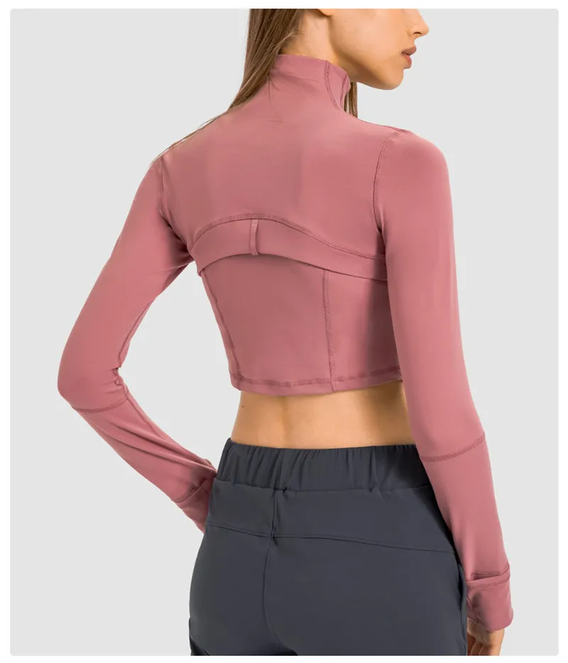 Description Picture 6 of itemZenYoga Women Short Yoga Jacket Stand Collar Windproof Quick Dry Jackets Long Sleeve Zip Gym Jersey Free Shipping