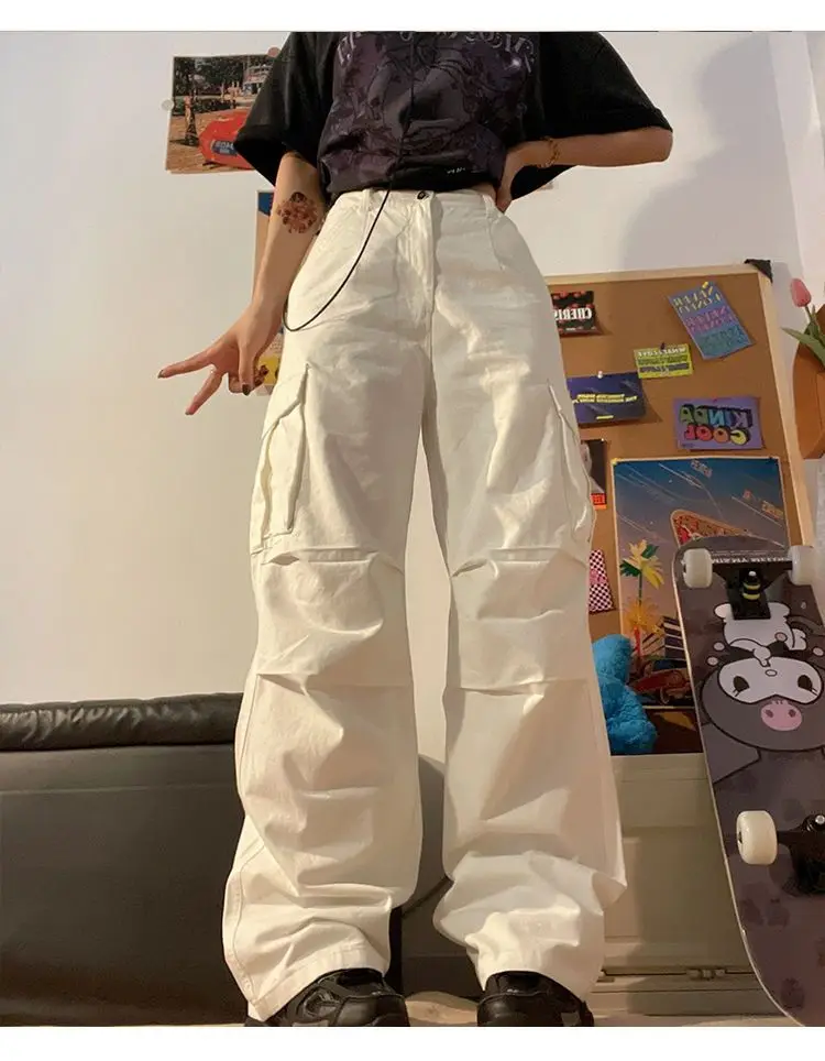 Description Picture 4 of itemDeeptown Vintage Brown Parachute Pants Women Casual White Cargo Trousers Streetwear Harajuku Oversized Female Korean Fashion New